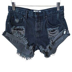 One Teaspoon Distressed Cut Off Fox Black Bandits Denim Jean Shorts